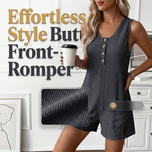 🧵 Salopetă Scurtă fără Mâneci cu Nasturi & Buzunare – Textură Waffle Knit Respirabilă, Confortabilă & Elegantă ✨