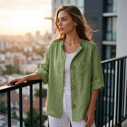 🌿 Bluza Damă Lejeră din Bumbac-In cu Nasturi & Buzunar – Respirabilă, Confortabilă & Elegantă, Potrivită Oricui, S-5XL, 9 Culori ✨
