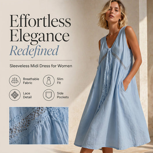 🌸 Rochie Damă Fără Mâneci cu Decolteu V & Dantela cu Fundă – Elegantă, Feminină & Răcoroasă, S-XL, 6 Culori ✨