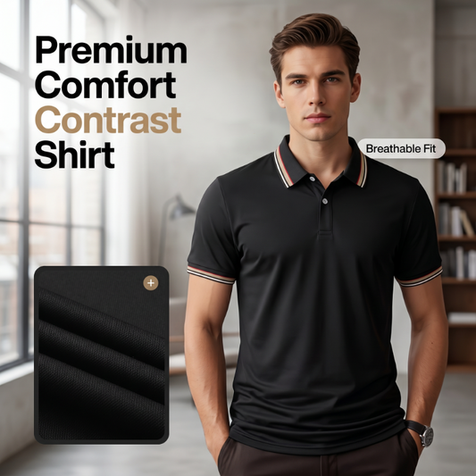 👔 Tricou Polo Bărbați – Guler Contrast cu Dungi, Uscare Rapidă, Respirabil & Elegant, L-2XL, 8 Culori ✨