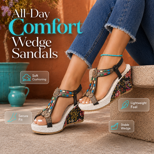 🌸 Sandale Wedge Boho cu Mărgele Colorate, Tălpă Înălţătoare 8.5cm, Confortabile și Elegante pentru Vară ✨
