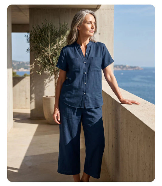 🌸 Set 2 Piese Casual de Vară – Cămaşă cu Nasturi + Pantaloni Largi, Confortabil, Feminin și Elegant ✨