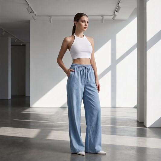 👖😍 Pantaloni Drepți Casual cu Şniur la Talie, Talie Înaltă, Confortabili și Eleganți, 11 Culori ✨
