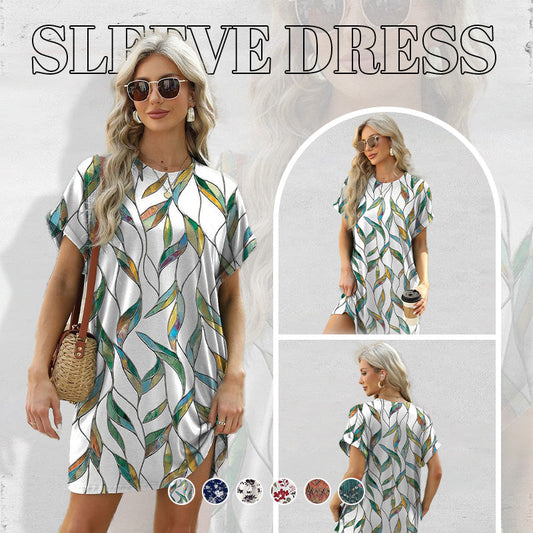💃 Rochie cu mânecă scurtă, croială lejeră, cu modele imprimate versatile