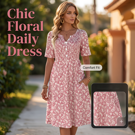 🌸✨ Rochie Casual pentru Femei cu Decolteu În V, Imprimeu Floral și Buzunare — Confort și Stil În Fiecare Zi 👗