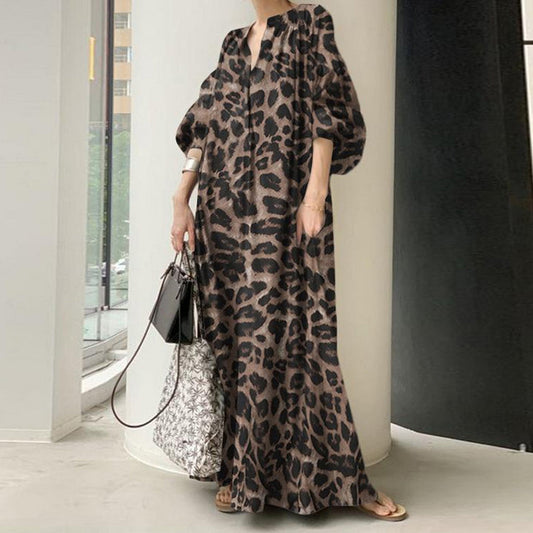 💆✨ Rochie Maxi Tip Cămașă cu Print Leopard Oversized — Eleganță Sălbatică și Confort Suprem 🐆