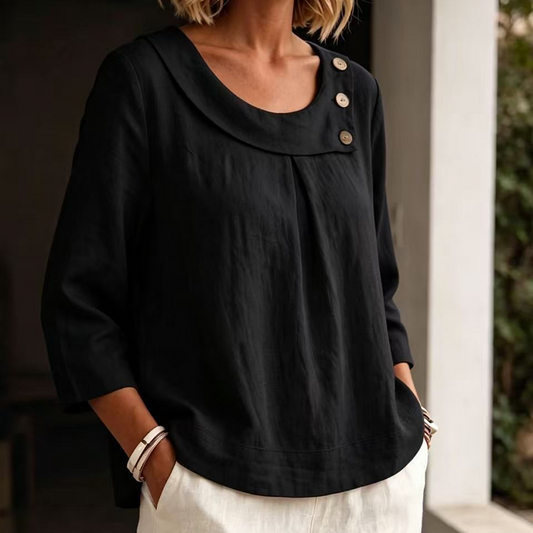 🌿✨ Bluză din Bumbac-In Respirabil cu Nasturi Decorativi — Confort Natural și Stil Feminin 👗