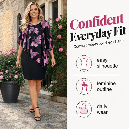 👗✨ Rochie cu Imprimeu Floral și Capă Elegantă pentru Femei — Siluetă Flatantă și Stil Rafinat 🌸