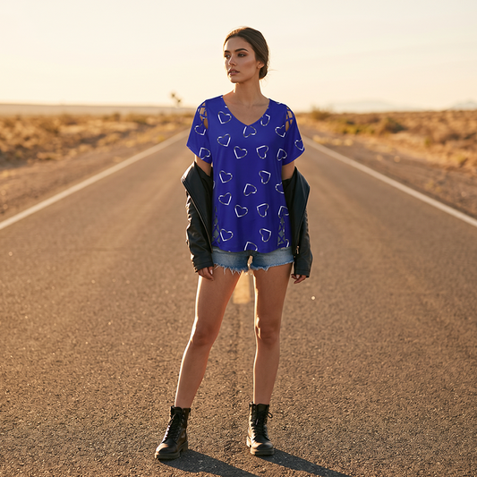 💙✨Tricou Femei de Vara cu Decolteu V si Imprimeu Inimioare - Bretele cu Decupari, Fante Laterale | 6 Culori | S-5XL🌸