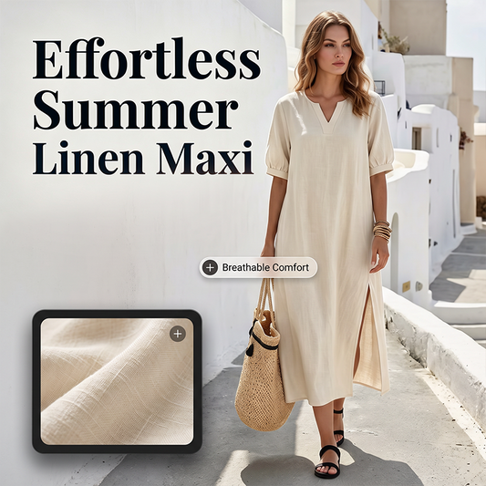 🌸✨Rochie Maxi Lejeră din Bumbac-In cu Decolteu V și Fantă Laterală – Respirabilă, Elegantă, Versatilă | 3 Culori | S-2XL🌿
