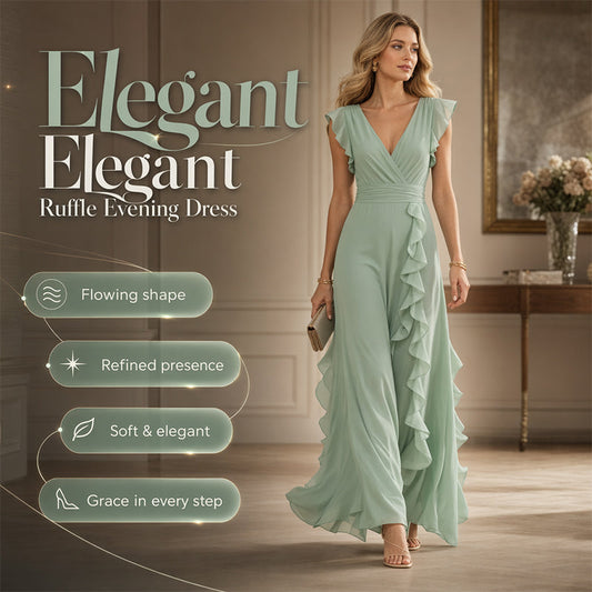 🌸🕯️Rochie Maxi Şifon Femei cu Decolteu V și Volane – Mâneci Evazate, Drapaj Fluid | 10 Culori | S-3XL🌙