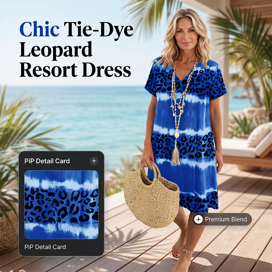 🌸✨ Rochie Casual Femei cu Imprimeu Tie-Dye și Leopard, Decolteu în V – Ȟesătură Moale | 4 Culori | S-5XL💆