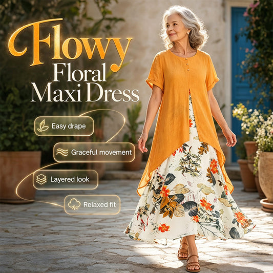 🌸✨ Rochie Casual Femei cu Imprimeu Floral și Aspect Stratificat Fals Două Piese – Tiv Asimetric | 5 Culori | M-5XL🌿