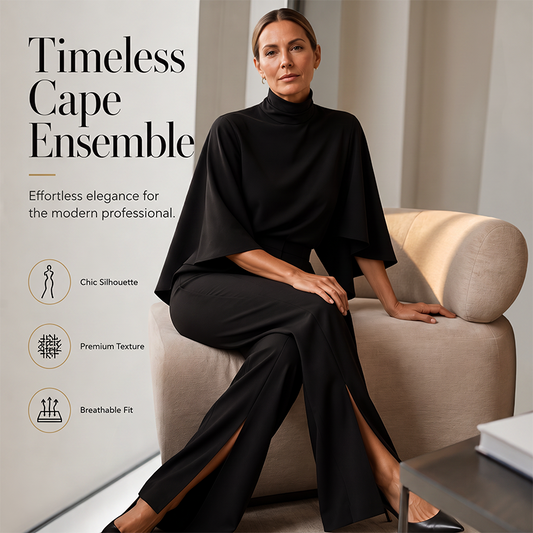 ✨😍Set Elegant cu Pelerină & Pantaloni Evazați – Rafinament Urban pentru Femeia Modernă 💫