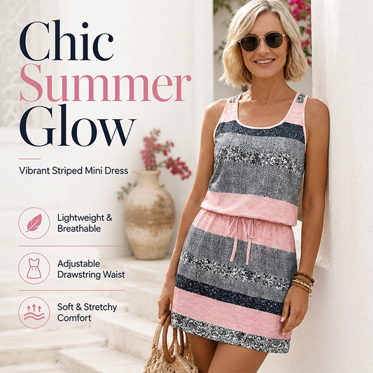 👗✨ Rochie Fără Mâneci cu Dungi și Talie cu Șnur – Stil Estival În 3 Culori 🌟