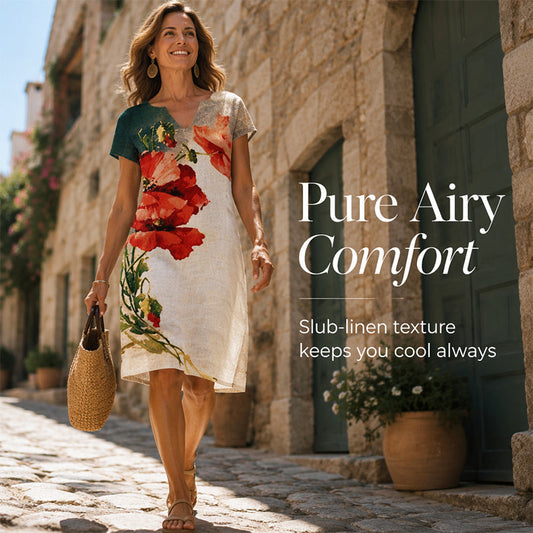 🌸✨ Rochie Femei Imprimeu Floral Decolteu În V Mânecă Scurtă Midi – Eleganță de Vară În 5 Culori 🌿