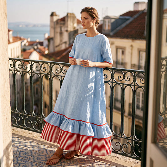 👗✨ Rochie Maxi de Vară cu Volane Suprapuse & Borduri Contrastante – Croială Amplă Feminină, 6 Culori, Mărimi S-2XL 🌸☀️