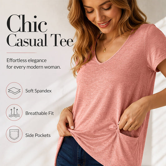 ✨👕Bluză pentru femei, decolteu în V, casual, lungime medie, croială lejeră😍