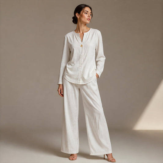 ✨👚 Set din două piese, elegant și lejer: cămașă cu detalii și pantaloni largi — croială lejeră, 8 culori, mărimi de la S la 3XL 🌿🧡