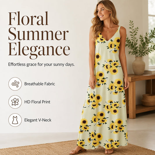 👗✨ Rochie Maxi de Vară cu Imprimeu Floral, Bretele & Decolteu V – Ușoară, Lejeră, 10 Modele, Mărimi S-5XL 🌻🌺