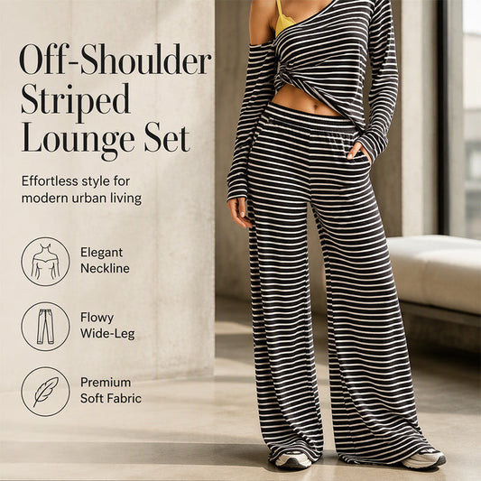 ✨🧘‍♀️ Set Lounge 2 Piese cu Dungi – Top Camisole + Pantaloni Wide-Leg, Fluid & Confortabil, 4 Culori, Mărimi XS-2XL 🌟💤