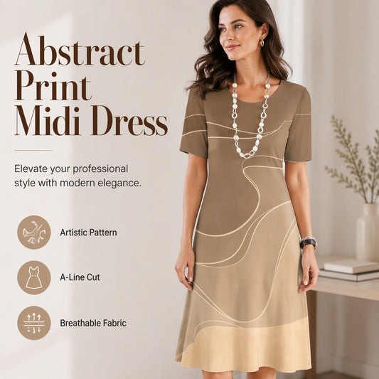 🎨✨ Rochie pentru femei cu croială în A și imprimeu abstract – mâneci scurte, croială elegantă, mărimi S–5XL 👗
