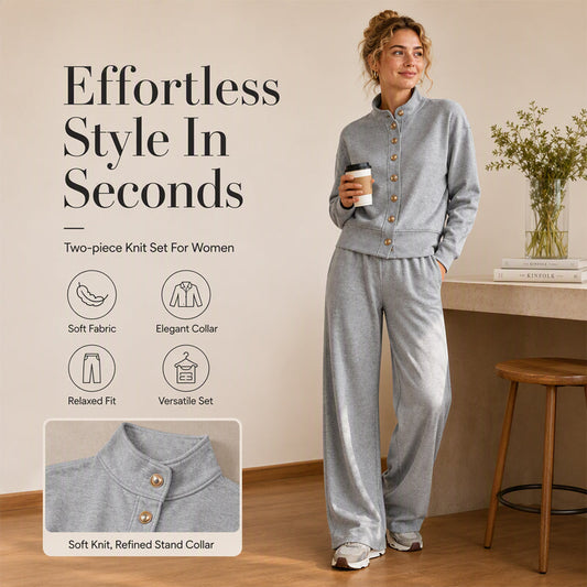 ✨ Set 2 Piese: Cardigan cu Nasturi & Pantaloni Wide-Leg – Confortabil, Elegant, pentru Doamne Rafinate, 7 Culori, Mărimi S-2XL 🌟👜