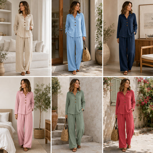 🌸Reducere de 49%💖Set de 2 piese pentru femei: Bluză casual cu mâneci lungi și pantaloni