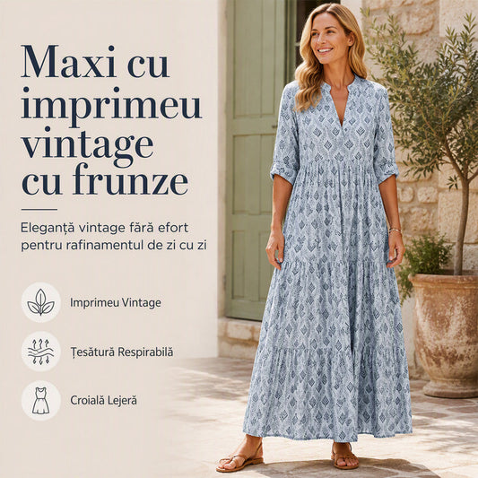 👗✨ Rochie Maxi Boho cu Imprimeu Botanic – Decolteu V, Mâneci Lungi, Lejeră & Feminină, 3 Culori, Mărimi M-3XL 🌿🌸