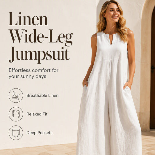 😍✨ Salopetă Feminină din Amestec de In, Fără Mâneci, Decolteu V – Picioare Evazate, Buzunare, Croială Lejeră Boho, 8 Culori, Mărimi S-2XL 🌺🌊