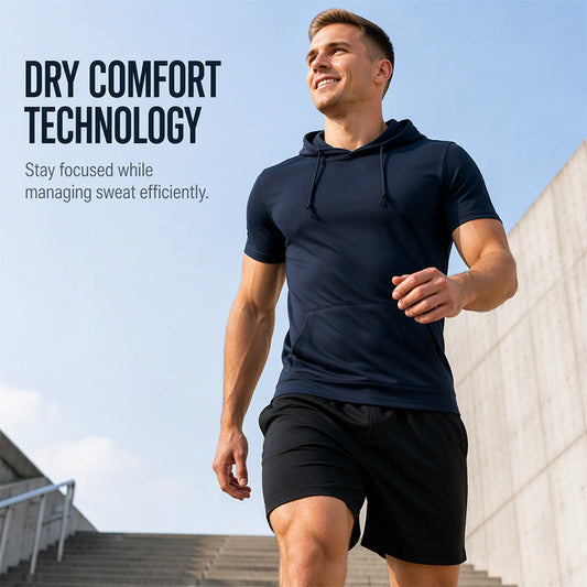 💪🔥 Tricou Sport Bărbătesc cu Glugă & Mâneci Scurte – Moisture-Wicking, Buzunar Frontal, Croială Atletică, 6 Culori, Mărimi S-2XL 🏃‍♂️