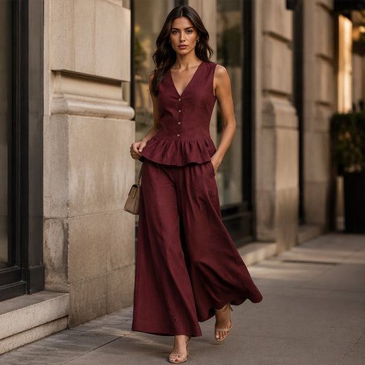 ✨😍 Compleu Elegant cu Top Peplum și Pantaloni Largi — Rafinat, Feminin, Disponibil în 4 Culori ✅️