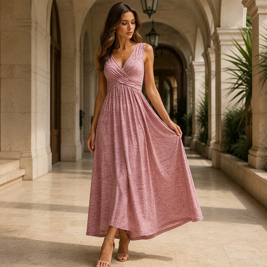 👗✨ Rochie Maxi Fără Mâneci cu Decolteu în V — Respirabilă, Cu Buzunare, Mărimi Mari, în 6 Culori 💛