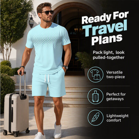 🌸Reducere 49%💖Set de 2 piese: Tricou casual pentru bărbați și pantaloni scurți