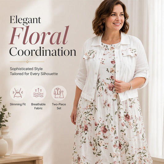 💕49% REDUCERE AZI! 👗 O Ținută, Eleganță Instantanee ✨ Rochia Maxi cu Flori + Set cu Sacou Scurt pentru Sărbători, Petreceri și Zile Speciale