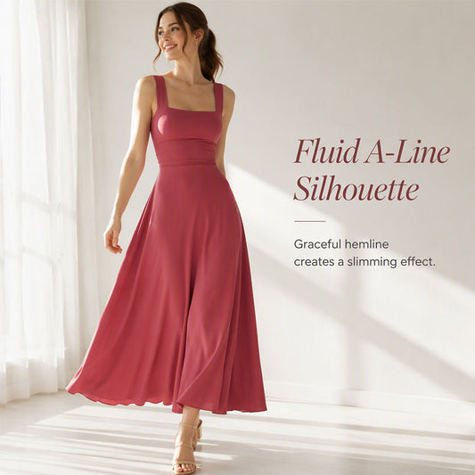 👗✨ Rochie Maxi A-Line, Decolteu Pătrat, Fără Mâneci, Șnur Reglabil la Spate — 11 Culori, XS-3XL 👗