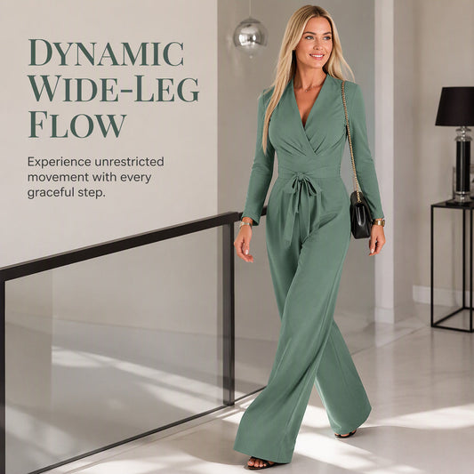 🎀Costum de damă cu mâneci lungi și decolteu în V, cu centură – Eleganță fără efort într-o singură ținută
