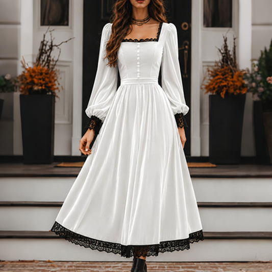 👗 Rochie de catifea cu gât pătrat, vintage, pentru femei – Eleganță atemporală întâlnește confortul luxos