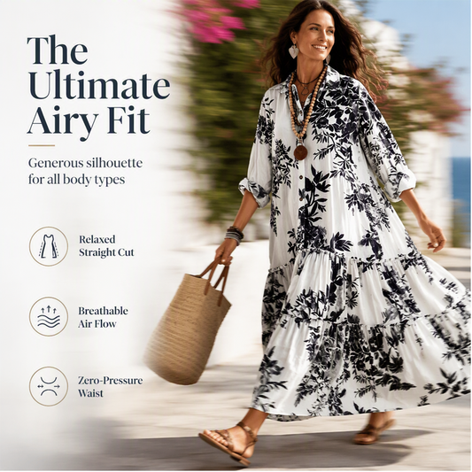 👗✨ Rochie Maxi cu Imprimeu Floral Tropical, Guler Tip Cămașă, Fustă pe Niveluri, Lejeră — Albastru, Negru, Roșu, Mov 👗