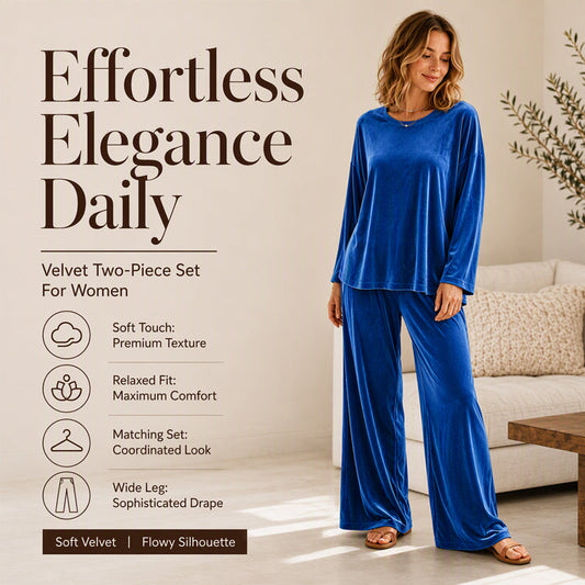 😍✨ Compleu 2 Piese din Catifea, Bluza Lejeră cu Mânecă Lungă și Pantaloni Largi — Moale, Elegant, Rafinat ❤️