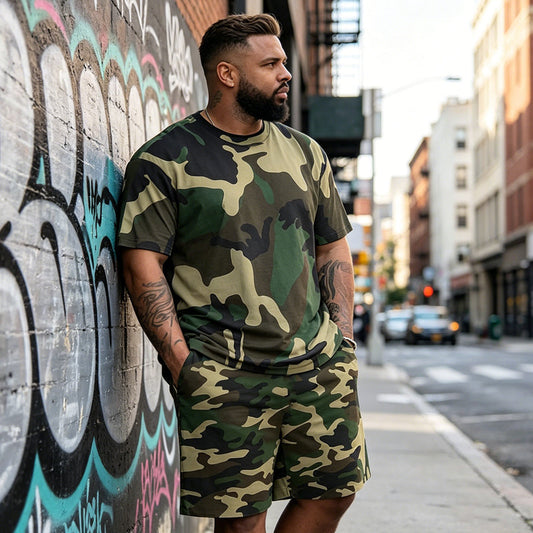 🔥❤️ Compleu Bărbătesc 2 Piese cu Imprimeu Camuflaj, Tricou și Pantaloni Scurți, Respiranți — S-3XL ✨