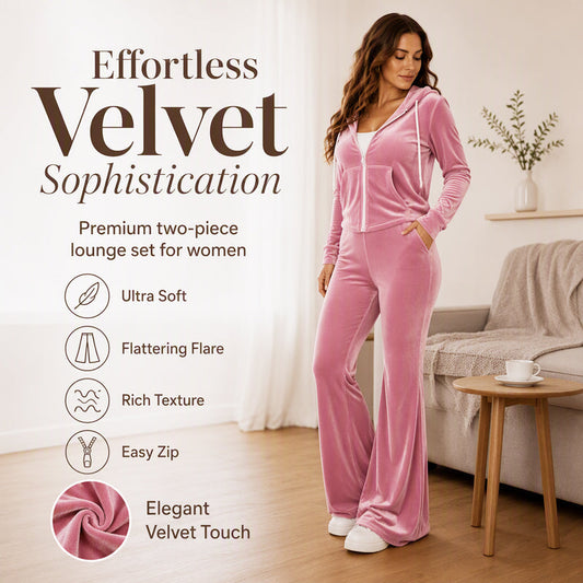 😍✨ Compleu 2 Piese din Catifea, Hanorac cu Fermoar și Pantaloni Evazați — Ultra-Moale, Elegant, Rafinat ❤️