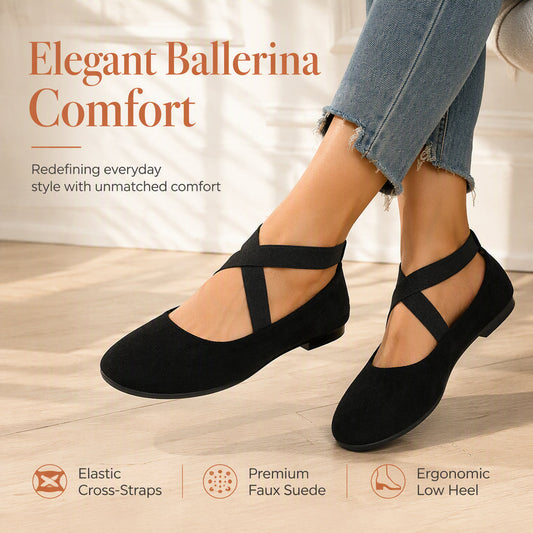 😍✨ Pantofi Balerina cu Bretețe Încrucișate Elastice, Varf Rotund, Toc Mic — Roșu, Camel, Negru — 36-43 ❤️