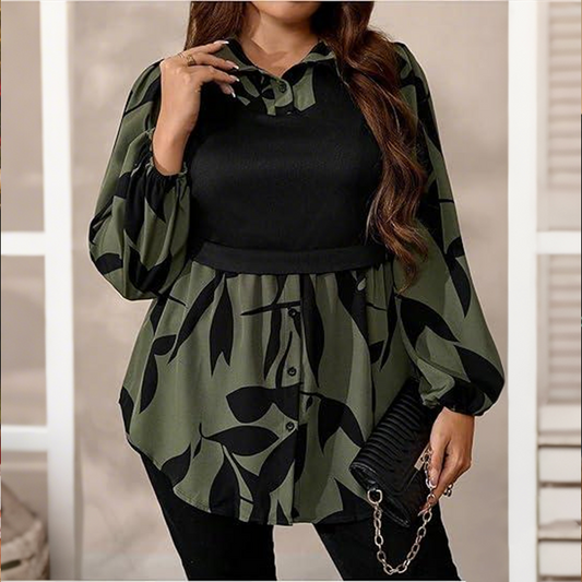 ❤️😍 Bluză Elegantă cu Imprimeu — Efect Două Piese, Mâneci Balon, Siluetă Feminină ✨