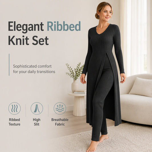 ✨😍 Compleț Tricotat Ribbed cu Fantă — Elegant, Confortabil, Potrivit pentru Orice Ocazie ❤️