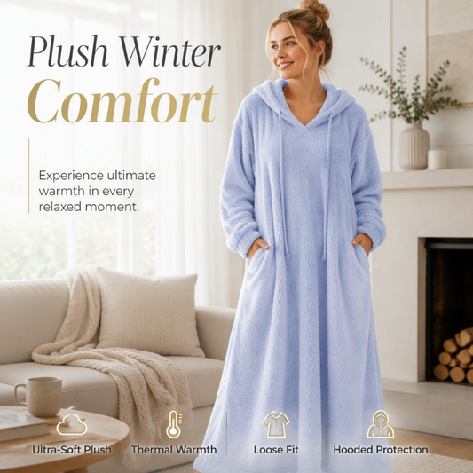 👗🥰 Rochie Pluș cu Glugă — Ultra-Moale, Călduroasă, Perfectă pentru Relaxare Acasă ✨