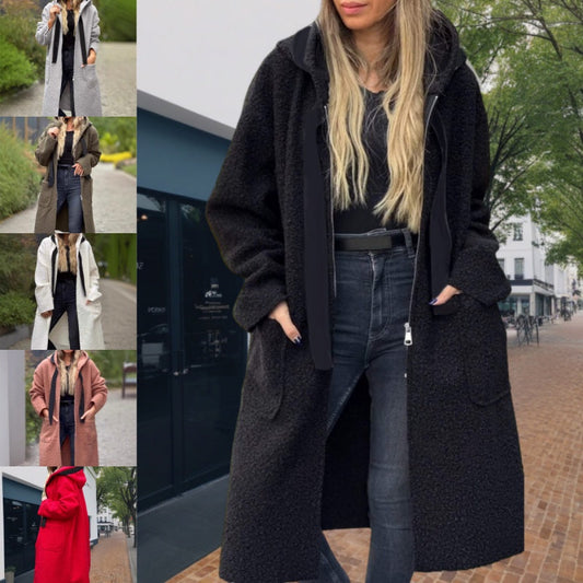 ❤️😍 Palton Lung cu Glugă și Fermoar — Călduros, Elegant, Mai Multe Culori ✨