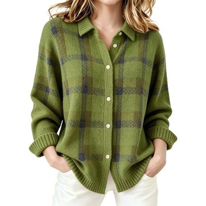 ✨ Cardigan femme à carreaux avec boutons, coupe oversize décontractée : facile à porter au quotidien 🧶