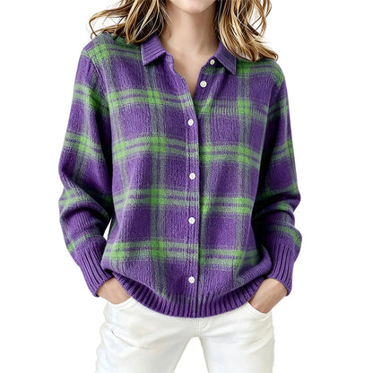 ✨ Cardigan femme à carreaux avec boutons, coupe oversize décontractée : facile à porter au quotidien 🧶