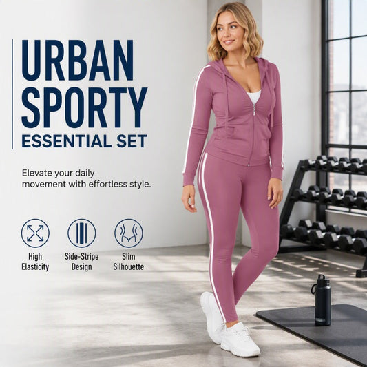 ❤️😍 Trening Damă cu Glugă și Dungi Laterale — Elastic, Slim Fit, Stil Sportiv Feminin ✨